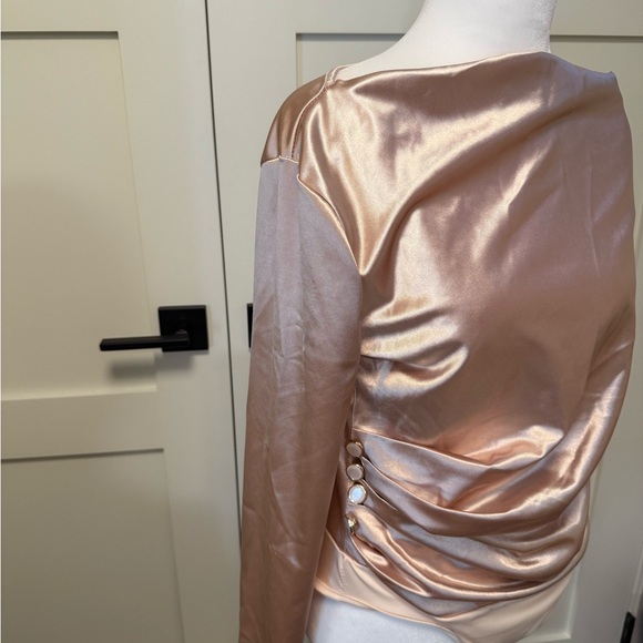 SHEIN Champagne Satin Bodysuit | Off Shoulder Draped Top - Picture 3 of 3